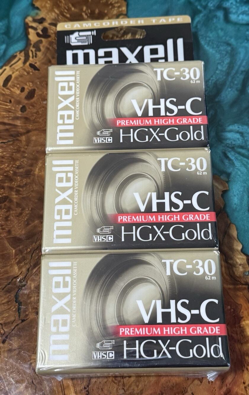 Lot of 3 Maxell VHS-C TC-30 HGX-Gold Premium High Grade Video Tapes NEW SEALED